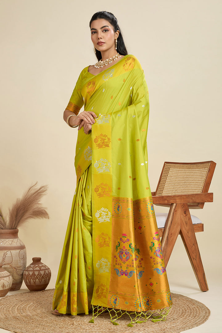 Banarasi Silk Fabric Mesmeric Sarees In Green Color | Buy Online India