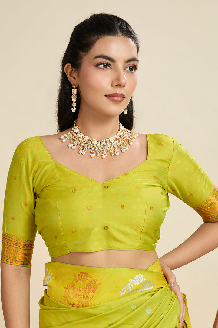 Banarasi Silk Fabric Mesmeric Sarees In Green Color | Buy Online India