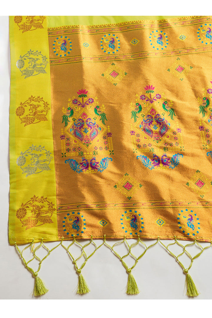 Banarasi Silk Fabric Mesmeric Sarees In Green Color | Buy Online India
