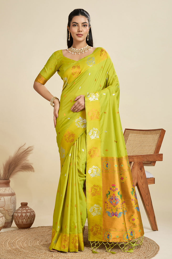 Banarasi Silk Fabric Mesmeric Sarees In Green Color | Buy Online India