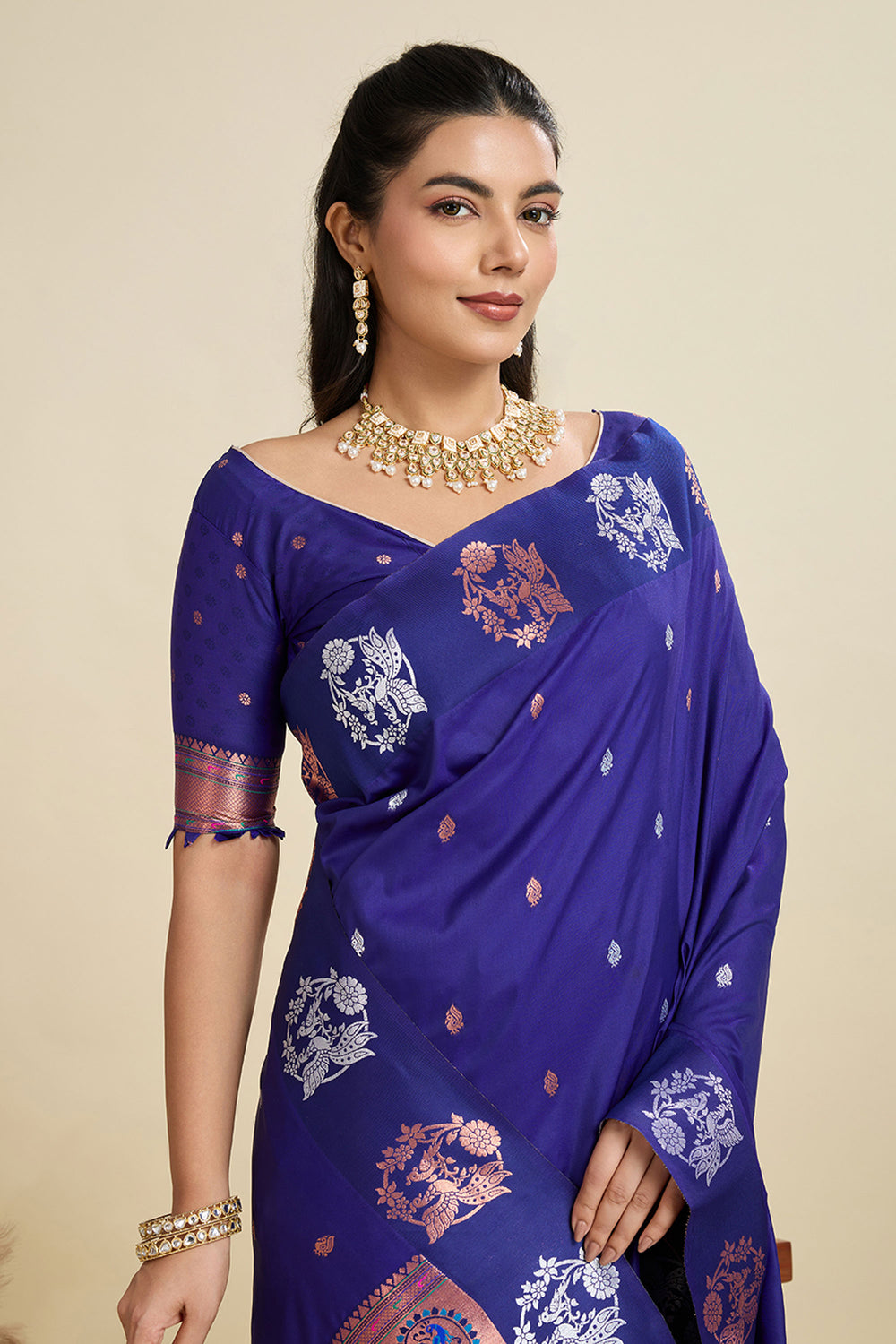Banarasi Silk Fabric Wondrous Sarees In Blue Color | Buy Online India