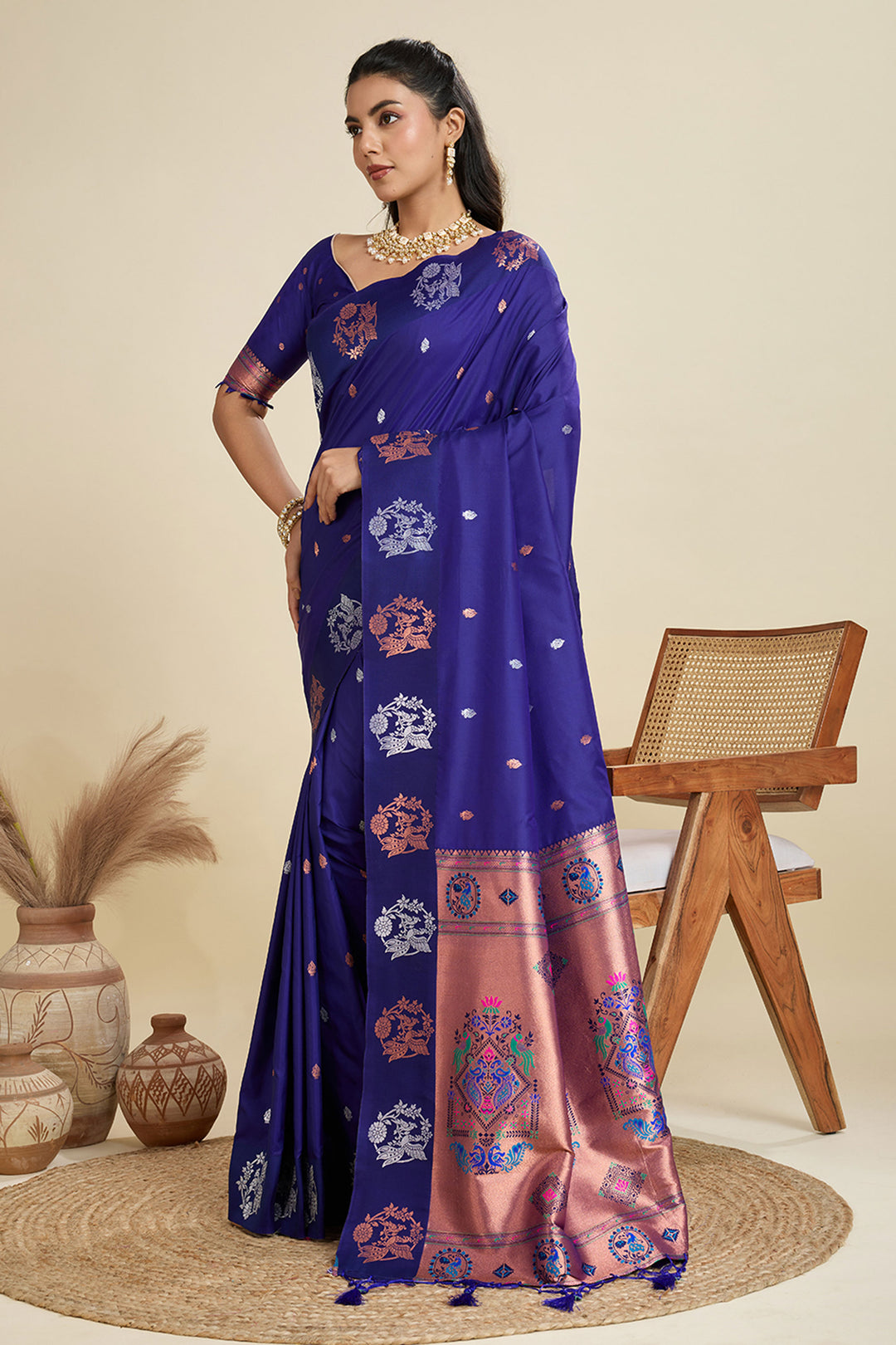 Banarasi Silk Fabric Wondrous Sarees In Blue Color | Buy Online India