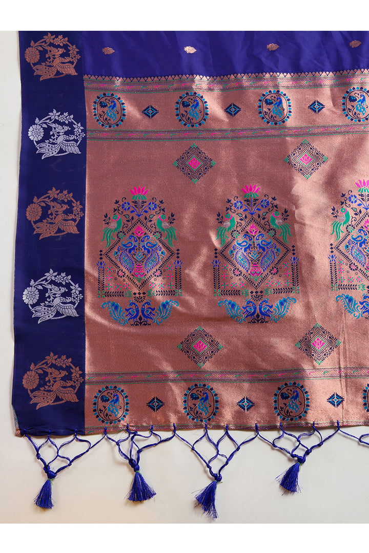 Banarasi Silk Fabric Wondrous Sarees In Blue Color | Buy Online India