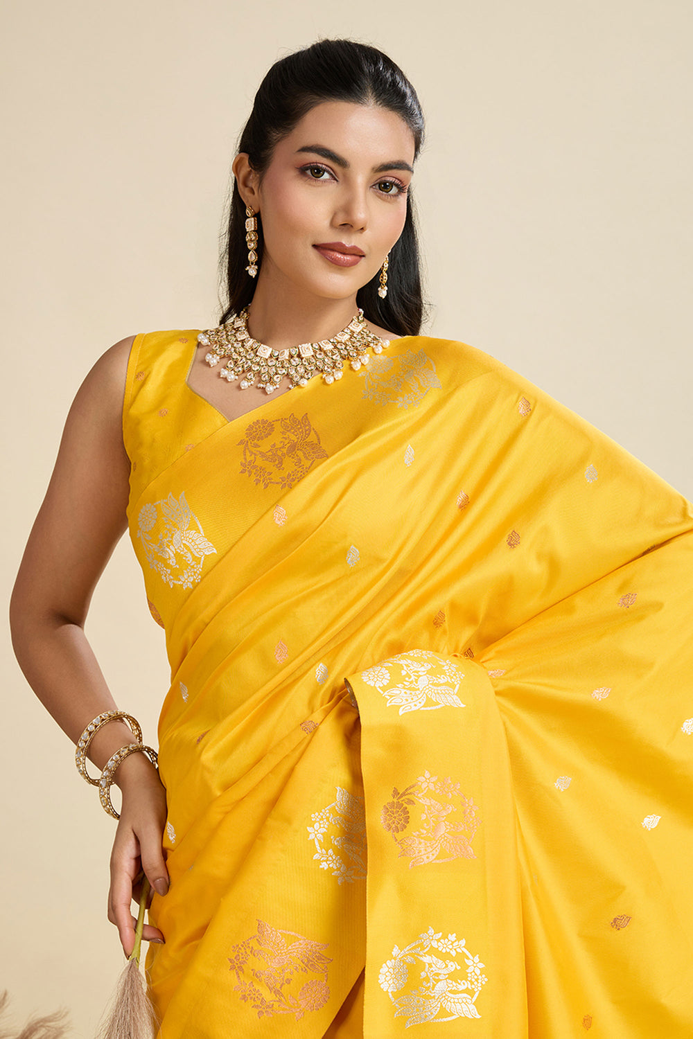 Banarasi Silk Fabric Vintage Sarees In Yellow Color | Buy Online India