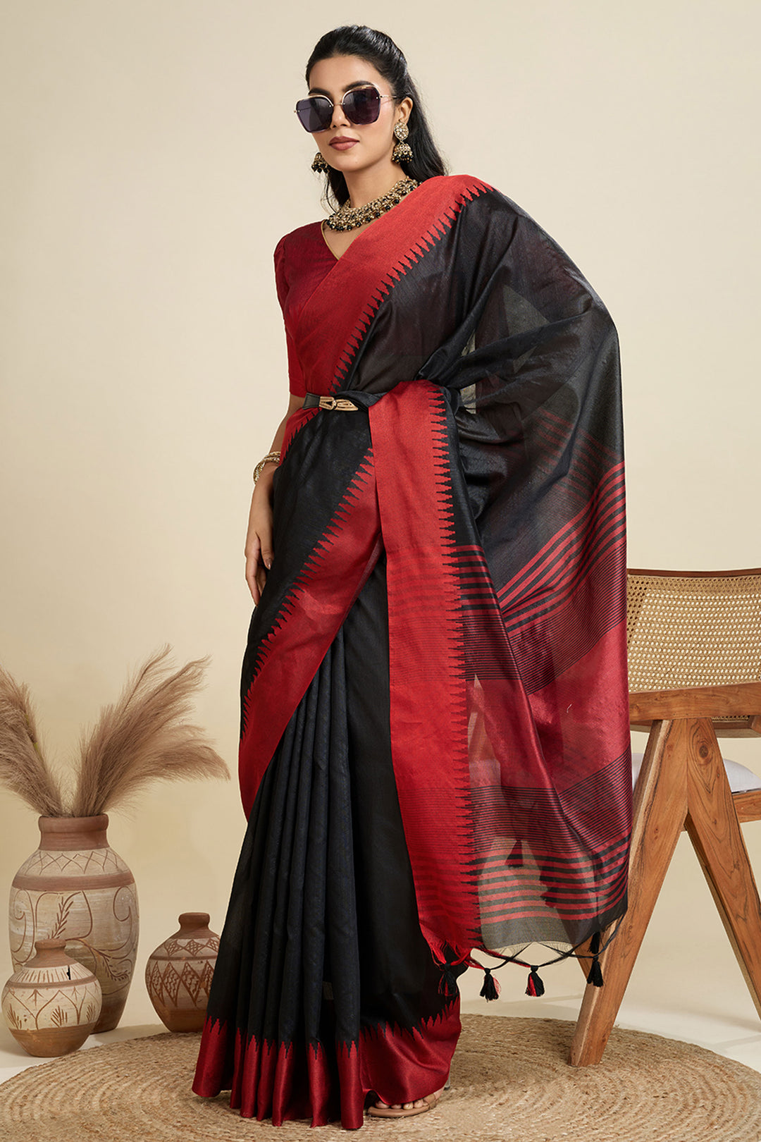 Festive Wear Soothing Art Silk Saree In Black Color | Buy Online India
