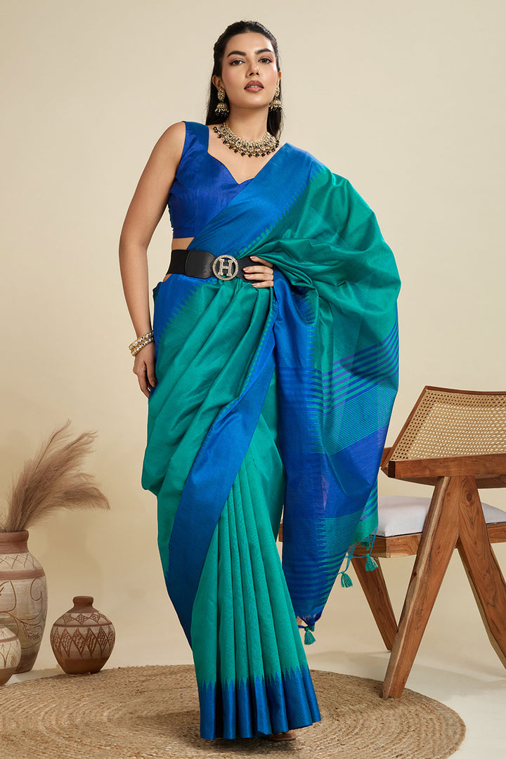 Classic Cyan Color Festive Wear Art Silk Saree | Buy Online India