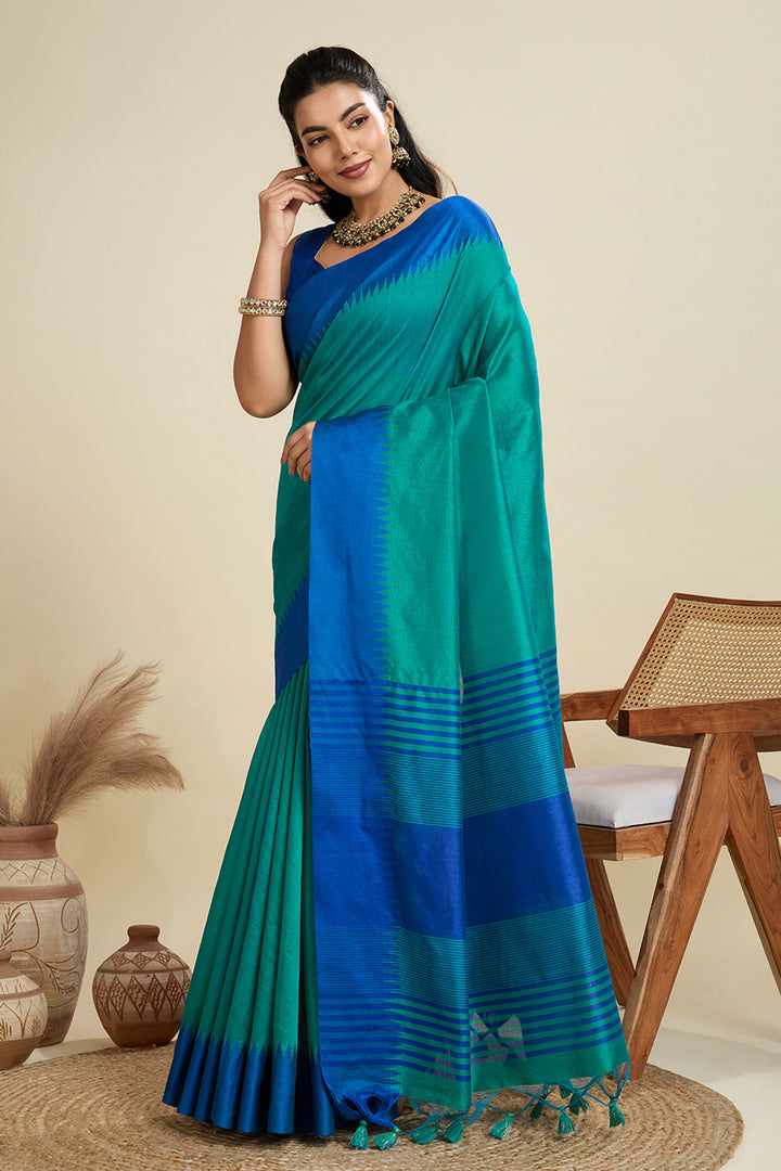 Classic Cyan Color Festive Wear Art Silk Saree | Buy Online India