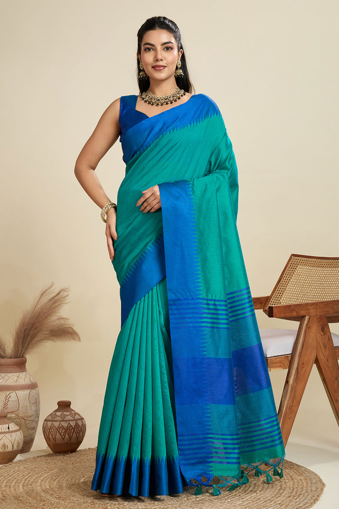 Classic Cyan Color Festive Wear Art Silk Saree | Buy Online India