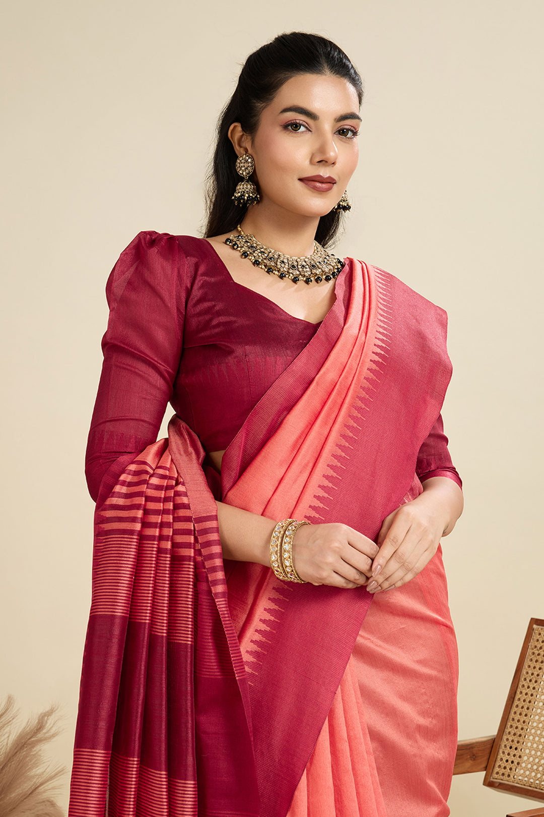 Beautiful Peach Color Festive Wear Art Silk Saree | Buy Online India
