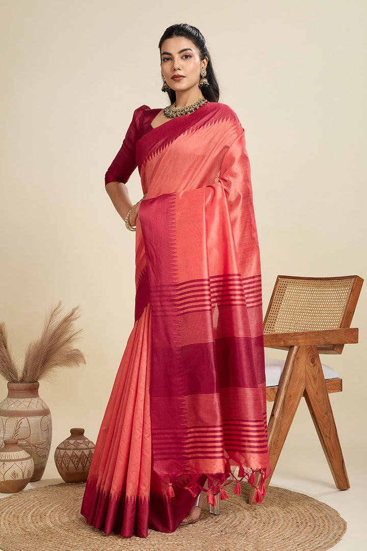 Beautiful Peach Color Festive Wear Art Silk Saree | Buy Online India