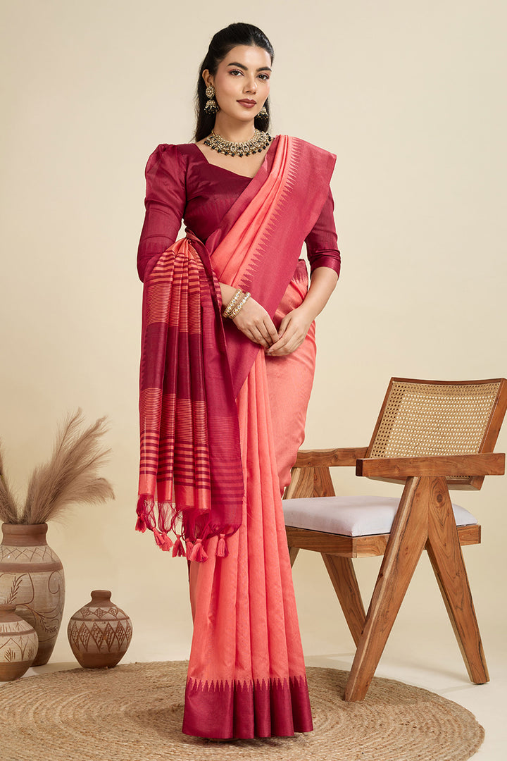 Beautiful Peach Color Festive Wear Art Silk Saree | Buy Online India