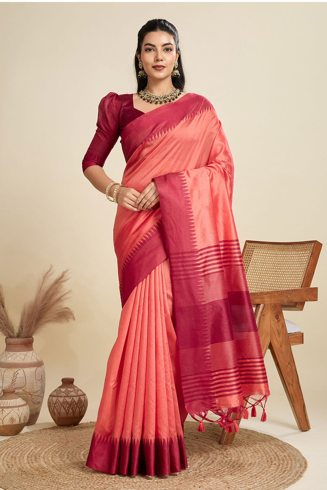 Beautiful Peach Color Festive Wear Art Silk Saree | Buy Online India