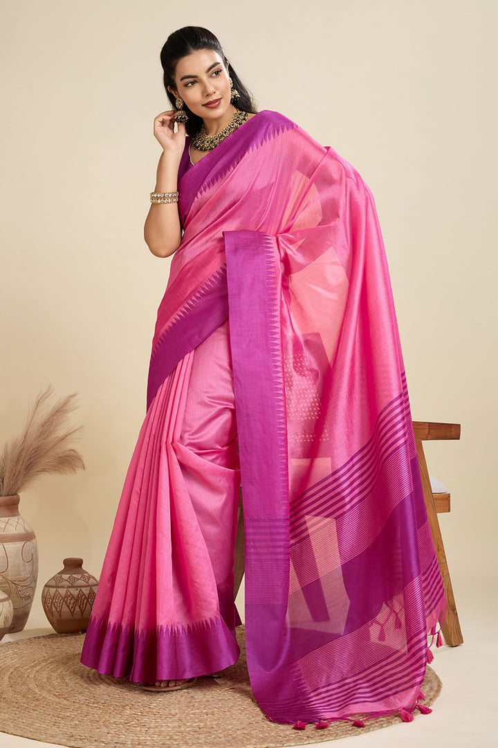 Festive Wear Attractive Art Silk Saree In Pink Color | Buy Online India