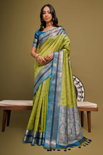 Load image into Gallery viewer, Raw Silk Green Color Meenakari Zari Weaving Work Saree
