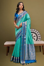 Load image into Gallery viewer, Attractive Sea Green Color Meenakari Zari Weaving Work Raw Silk Designer Saree
