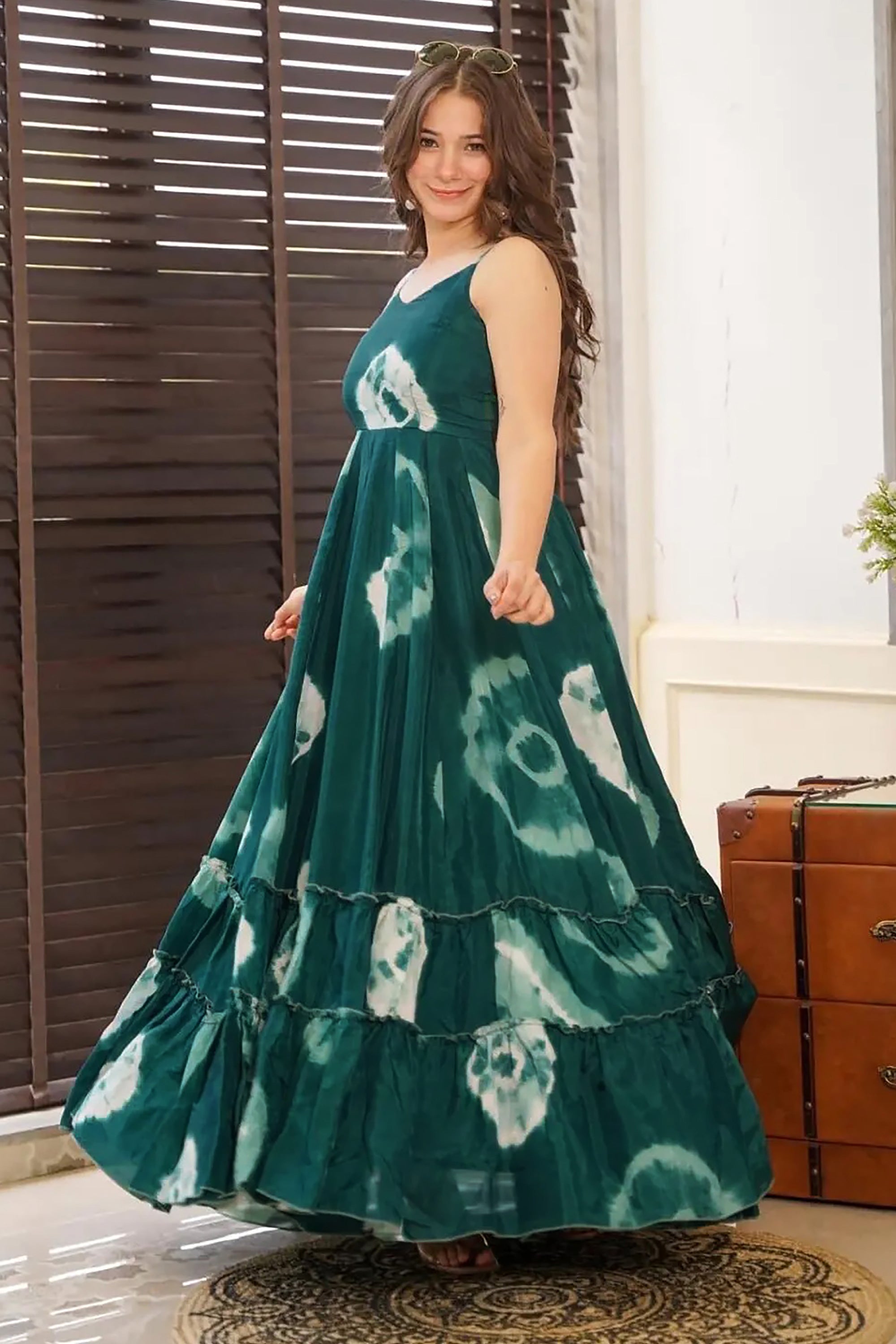 Beautiful Teal Color Flair Anarkali Gown