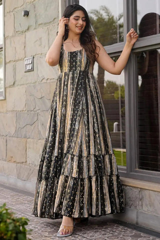 Outstanding Black Color Printed Anarkali Gown