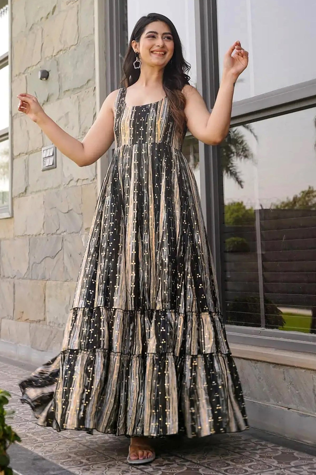 Outstanding Black Color Printed Anarkali Gown