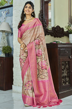 Load image into Gallery viewer, Ingenious Peach Color Handloom Silk Printed Saree
