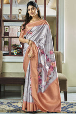 Load image into Gallery viewer, Fashionable Grey Color Handloom Silk Printed Saree

