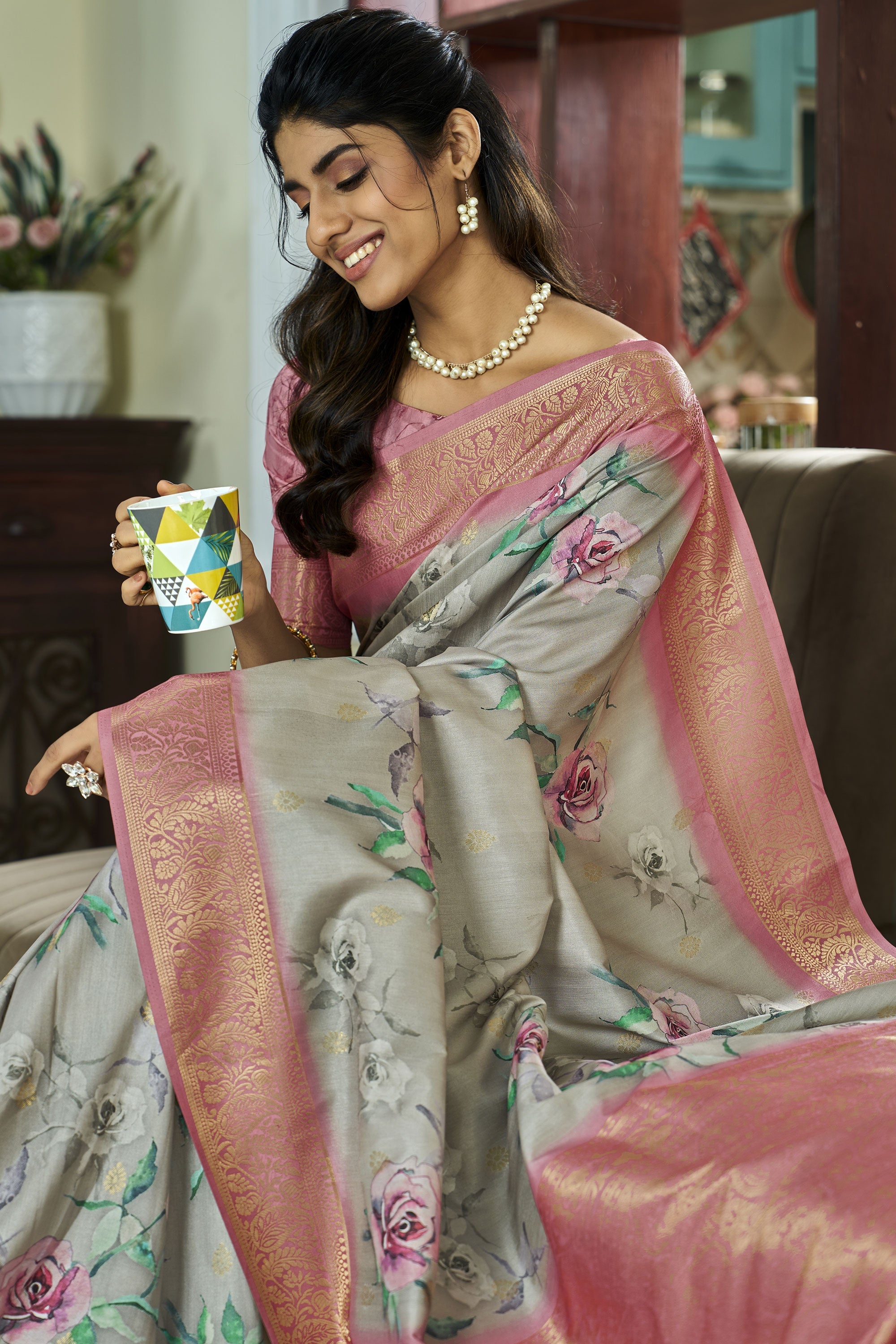 Sea Green Color Gorgeous Handloom Silk Printed Saree