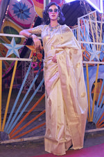 Load image into Gallery viewer, Cream Color Exquisite Weaving Work Saree In Handloom Silk
