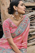 Load image into Gallery viewer, Vaishnavi Andhale Delicate Peach Color Border Work Wedding Wear Dola Silk Saree
