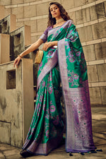 Load image into Gallery viewer, Brasso Fabric Green Color Beatific Look Saree In Function Wear
