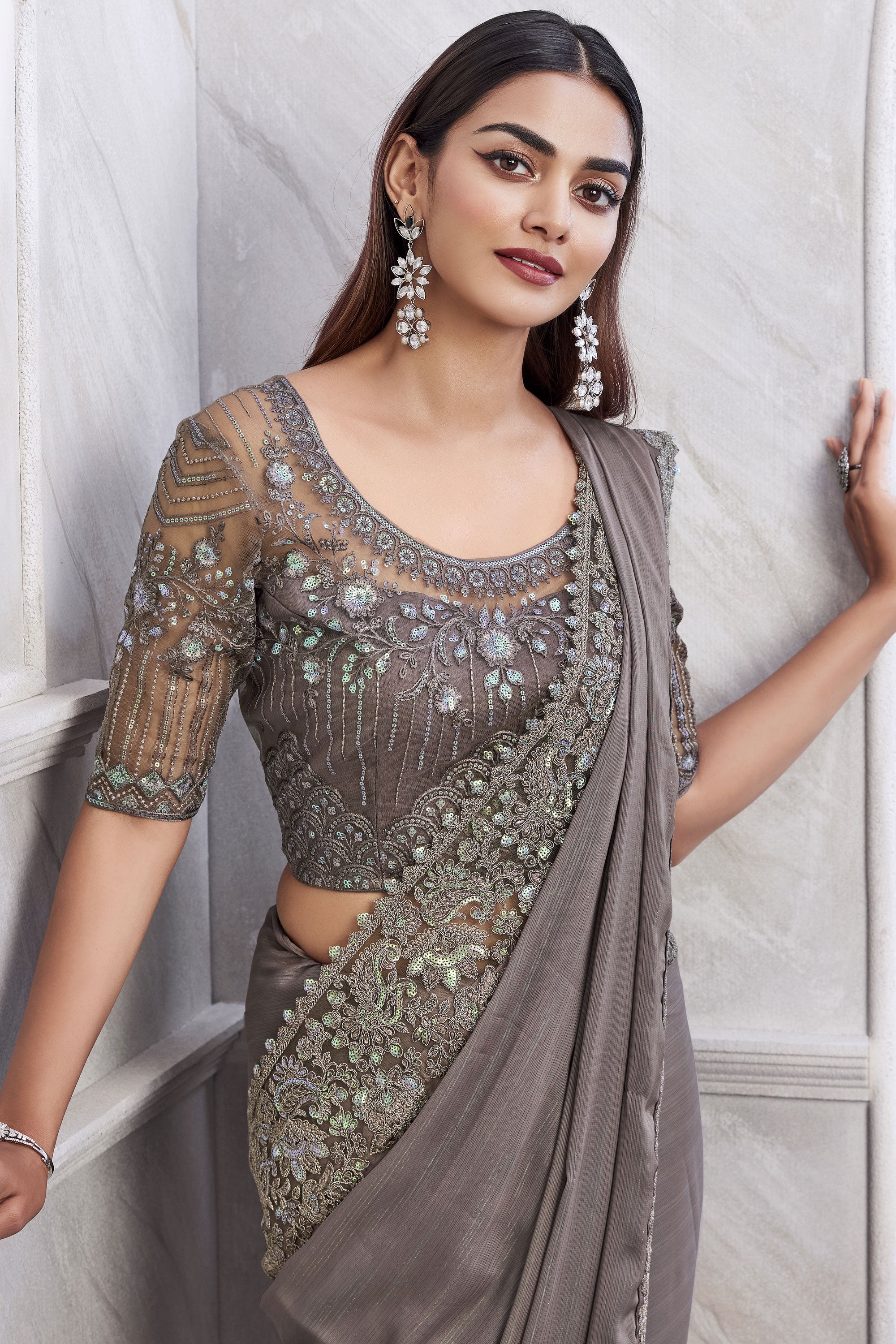 Border Work On Dark Beige Color Art Silk Fabric Princely Saree