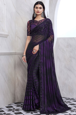 Excellent Art Silk Fabric Purple Color Saree With Border Work