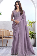 Load image into Gallery viewer, Art Silk Fabric Lavender Color Delicate Saree With Border Work
