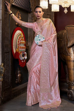 Load image into Gallery viewer, Satin Silk Fabric Pink Color Delicate Saree With Weaving Work
