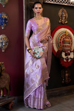 Load image into Gallery viewer, Amazing Weaving Work On Lavender Color Satin Silk Fabric Saree
