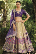 Load image into Gallery viewer, Beige Color Banarasi Silk Fabric Coveted Lehenga With Jacquard Work
