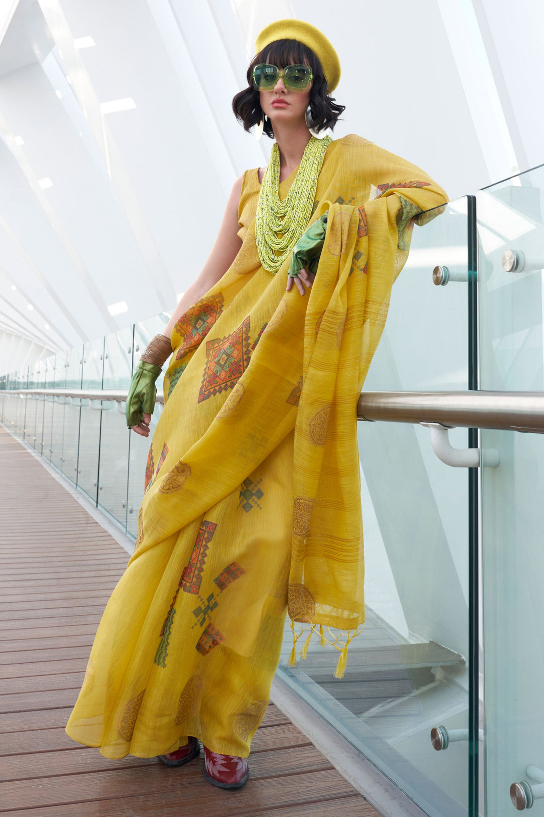 Excellent Art Silk Fabric Yellow Color Saree With Printed Work | Buy Online India