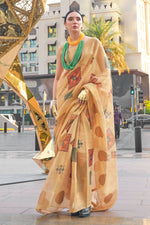 Load image into Gallery viewer, Art Silk Fabric Cream Color Delicate Saree With Printed Work
