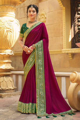 Banglori Silk Fabric Magenta Color Riveting Saree With Border Work