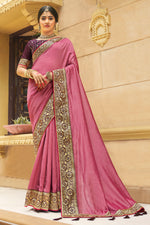 Load image into Gallery viewer, Creative Border Work On Pink Color Banglori Silk Fabric Saree
