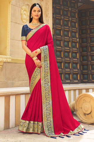 Rani Color Border Work On Banglori Silk Fabric Stunning Saree