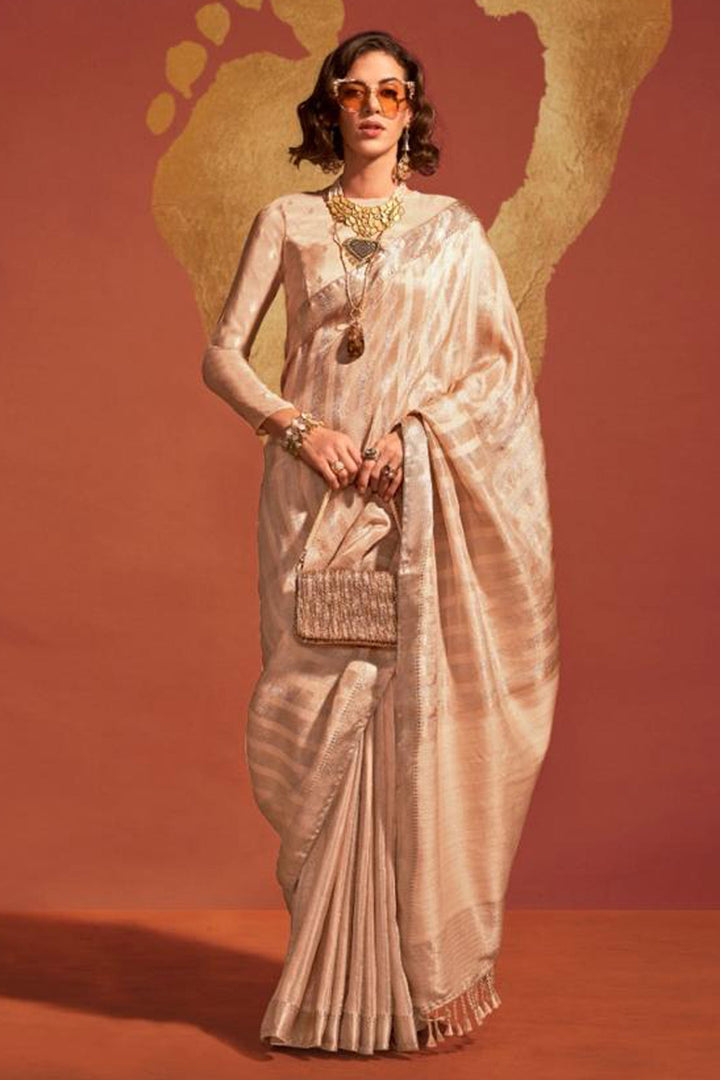 Beige Color Charismatic Viscose Handloom Weaving Silk Saree