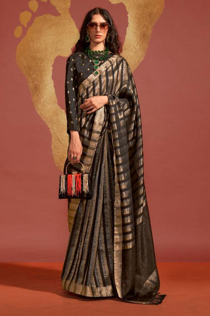 Ingenious Viscose Handloom Weaving Silk Black Color Saree