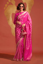 Load image into Gallery viewer, Phenomenal Viscose Handloom Weaving Silk Pink Color Saree
