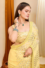 Load image into Gallery viewer, Function Wear Yellow Color Stylish Georgette Saree
