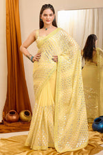 Load image into Gallery viewer, Function Wear Yellow Color Stylish Georgette Saree
