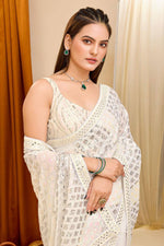 Load image into Gallery viewer, Function Wear Off White Color Beatific Georgette Saree
