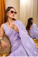 Load image into Gallery viewer, Function Wear Captivating Lavender Color Georgette Saree
