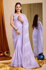 Load image into Gallery viewer, Function Wear Captivating Lavender Color Georgette Saree
