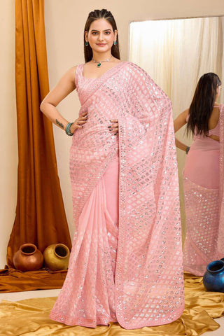 Peach Color Function Wear Glamorous Georgette Saree