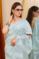 Load image into Gallery viewer, Function Wear Light Cyan Color Gorgeous Georgette Saree
