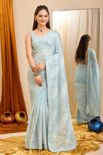Load image into Gallery viewer, Function Wear Light Cyan Color Gorgeous Georgette Saree
